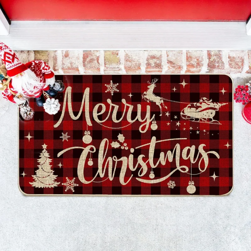 Christmas by mat 61X90cm red grid welcome mat outdoor front by decorative floor mat