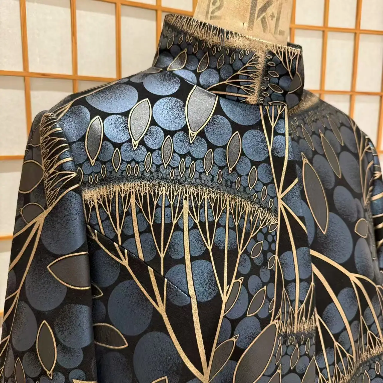 Novmoop Da Thật Chính Hãng Da Nữ Áo Liền Quần Họa Tiết Hoa In Hình Da Cừu Oversize Ý Sang Trọng Phong Cách LT3365