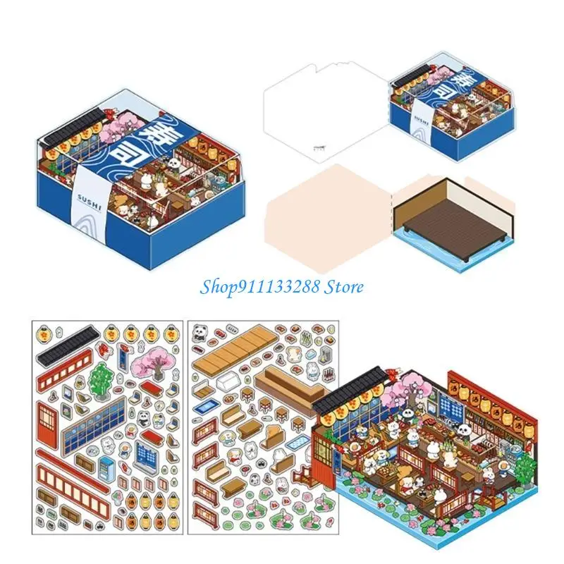 G88D Cartoon Baking Shop Landscape Sticker 2.5D Scene Sticker Diy Adegan Buat Stiker