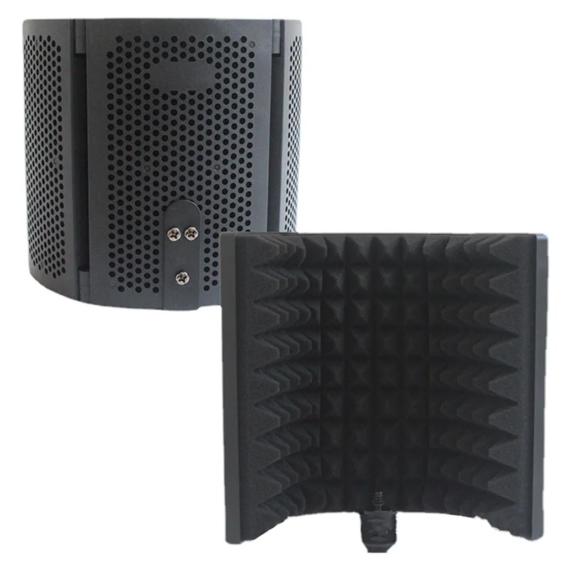 Mini microfone 3 painéis dobrável tela acústica peça acessória de espuma com suporte para gravação de transmissão ao vivo LO-PS58