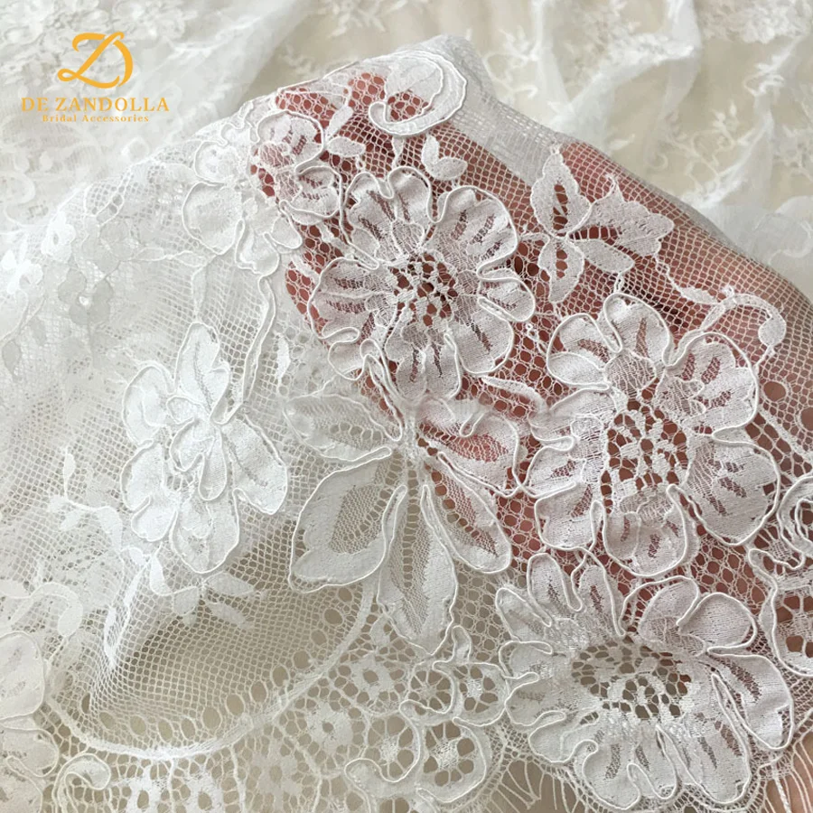 Ivory 3D Bohemian Bridal Lace Fabric Wedding Dress with Bone Cord Tulle Floral Embroidery Wide 150cm French Eyelash Lace 1 piece