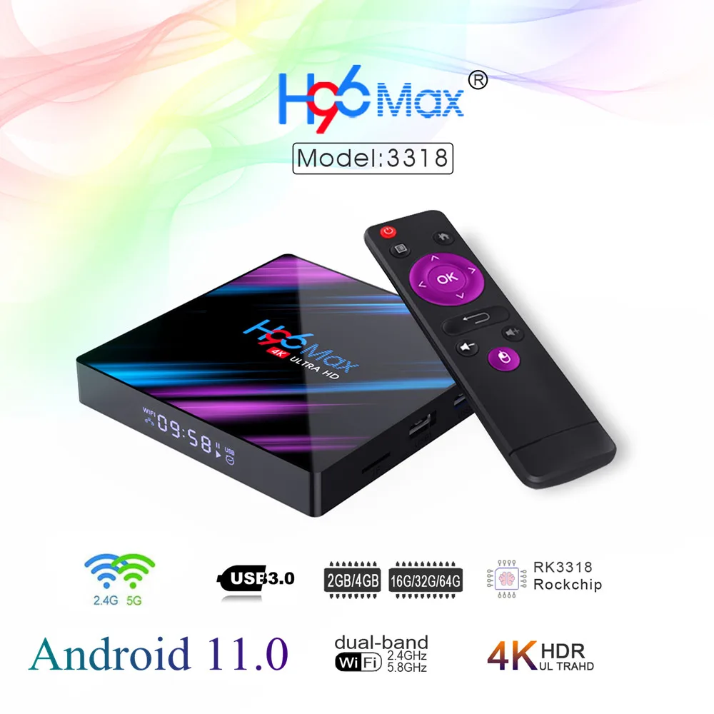 Imagem -02 - Smart tv Box H96 Max Rk3318 Android 11 4g 64gb 32 gb 4k Controle de Voz do Google Wi-fi bt Media Player 16gb