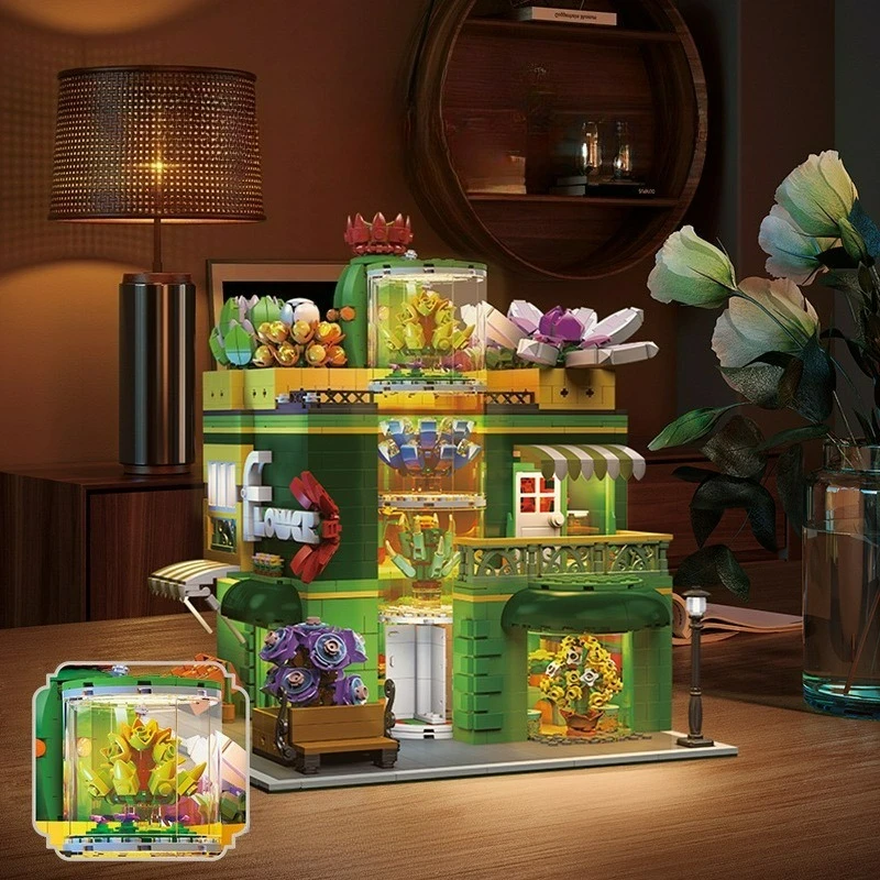 MOC Succulent Plant Store Modle Building Blocks Kit Building Street Scene House Bricks Puzzle DIY Toy For Kid Gifts Birthday Day