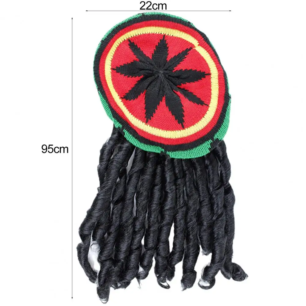 Reggae Hat with Black Dreadlocks Comfortable Braid Hat Wig Ethnic Style Reggae Beret Woolen Knitting Hat for Halloween Costume