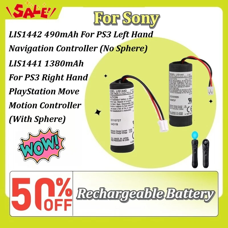 New LIS1442 490mAh LIS1441 1380mAh Rechargeable Battery for Sony for PlayStation Move for PS3 Navigation Motion Controller