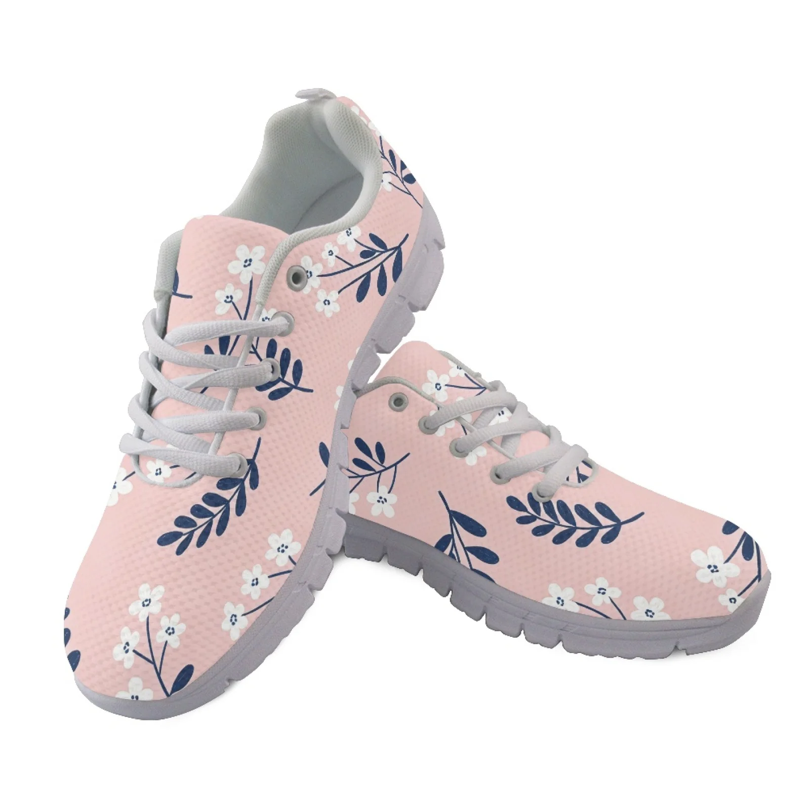 Coloranimal Floral Leaf Print Women Running Walking Shoes Lace-up Lightweight Men's Tennis Shoes for Travel