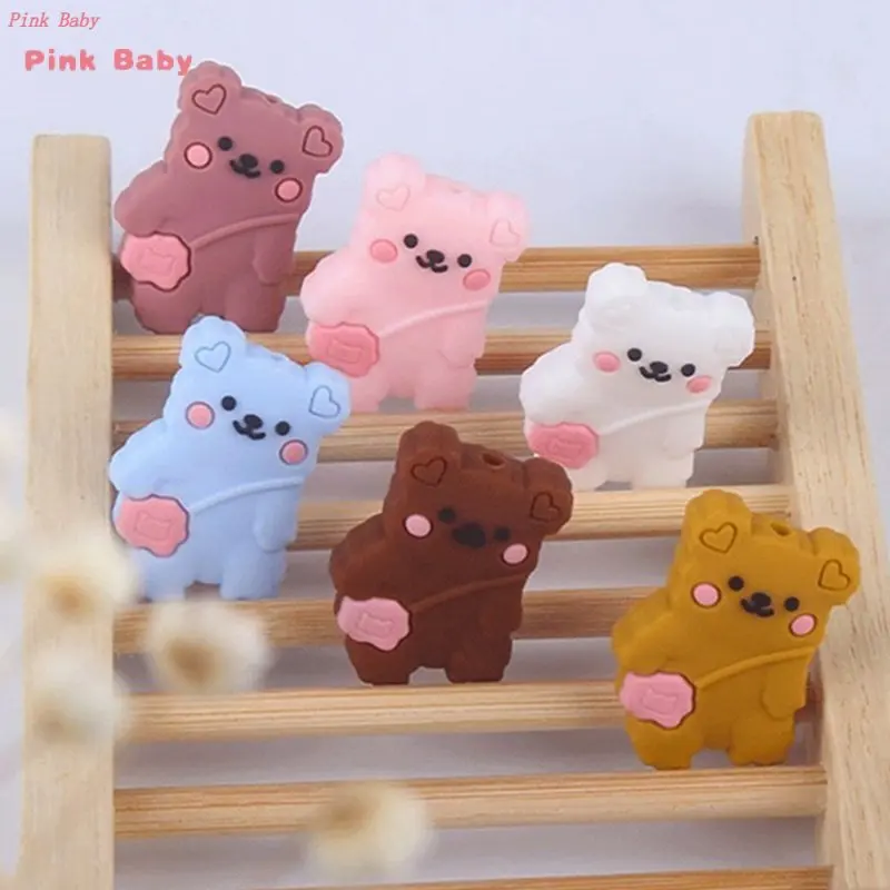 

10pcs Cartoon Silicone Beads Backpack Bear Baby Teething Bead DIY Pacifier Chain Necklace Accessories Baby Grade Nursing Toys