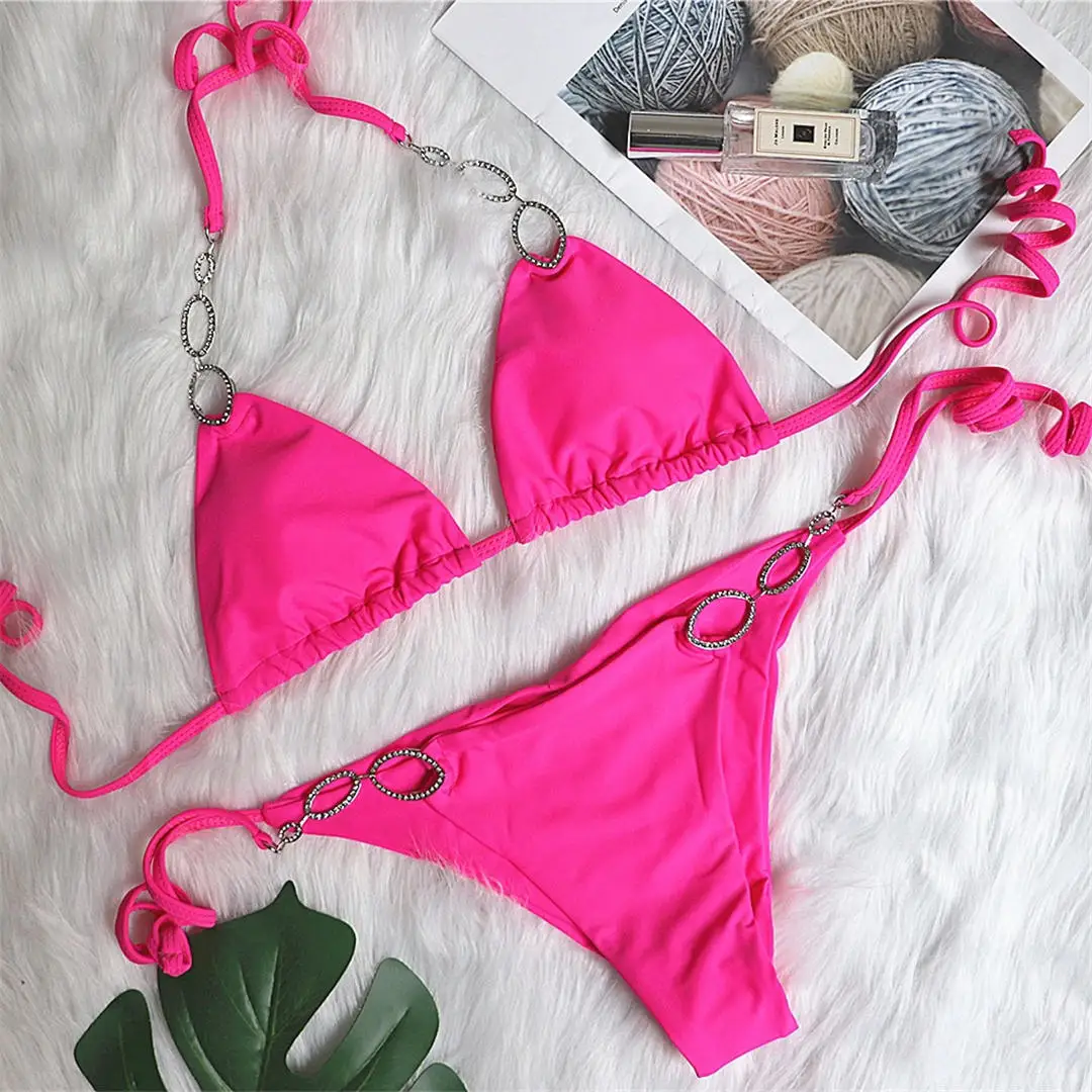 Halter Diamond Bikini Damen-Badeanzug Zweiteiliger Bikini-Set Scrunch Butt Brasilianischer Badeanzug Badebekleidung V2337 – Detail 38