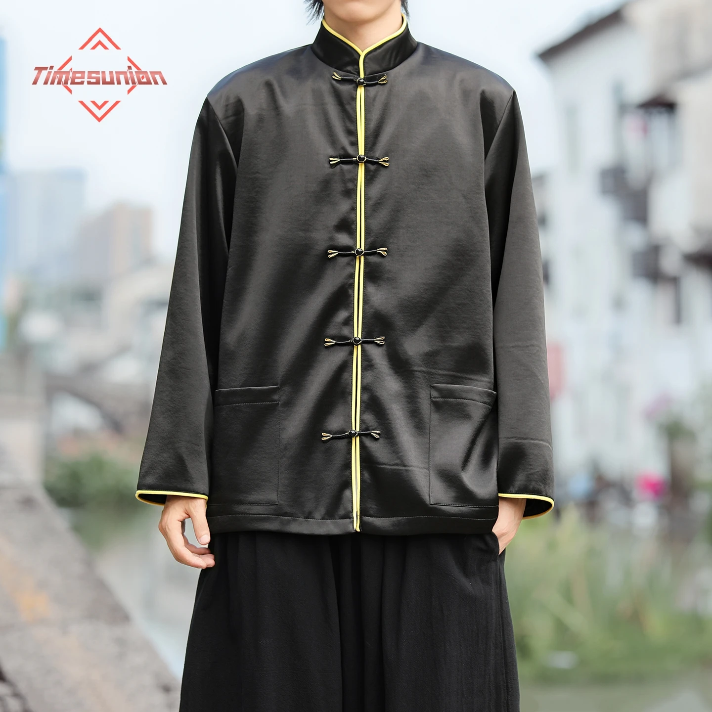 

Edging Satin Design Jackets for Man New Chinese Tai Chi Tang Coat silky anti-wrinkle Autumn Man Jacket