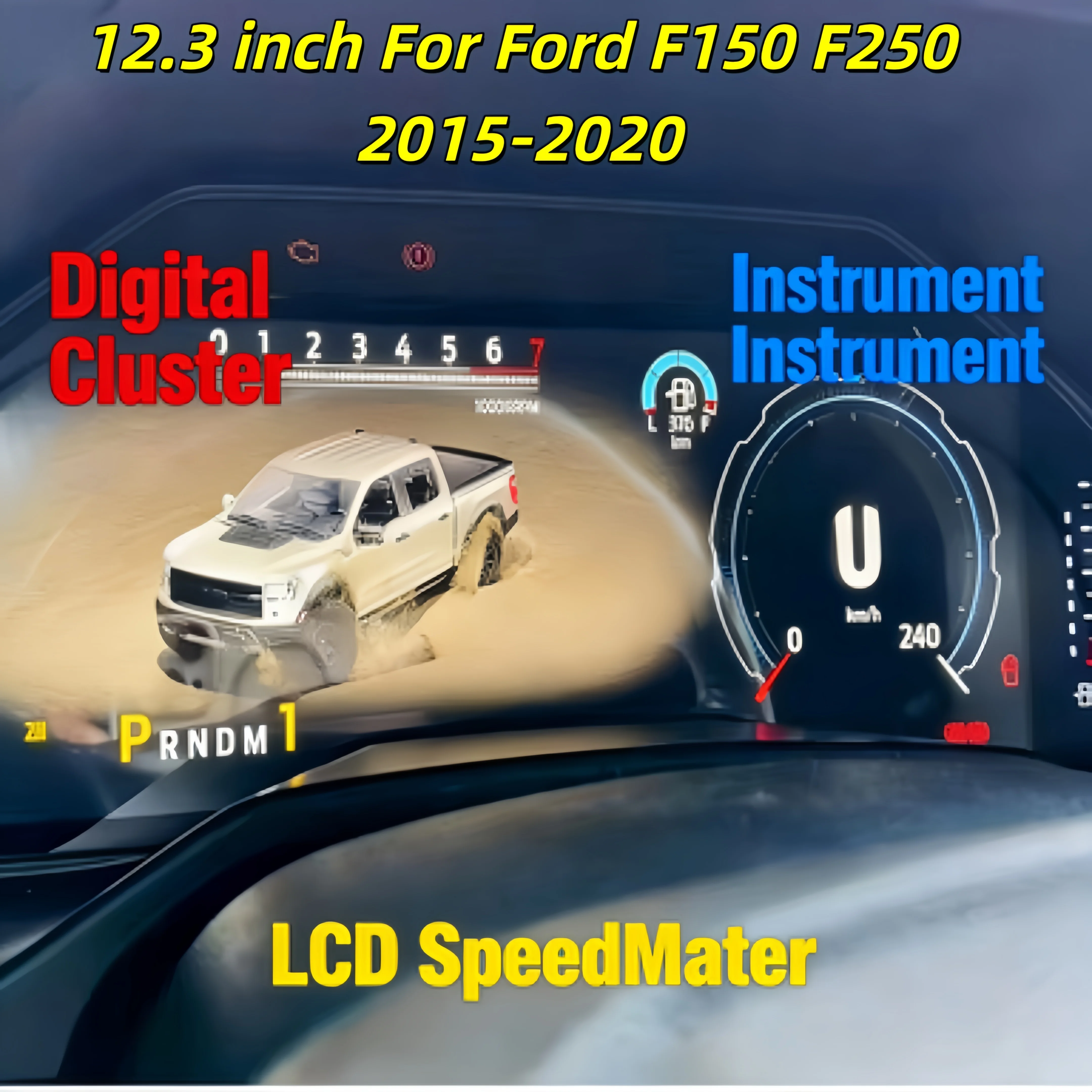 

Автомобильная цифровая приборная панель, кластерный одометр, виртуальный кабин для Ford F150 F250 2015-2020, приборная панель, спидометр, Linux 12,3 дюйма