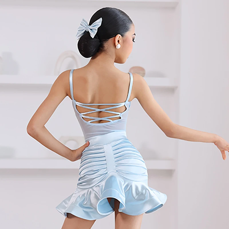 Kinderen Meisjes Latin Dansvoorstelling Danskleding Kostuum Kostuums Mesh Fluwelen Patchwork Spaghetti Strik Romper en Rok