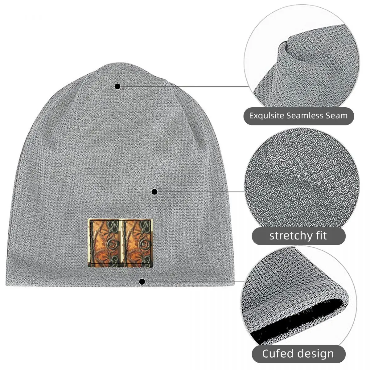 Hocus Pocus Winifred Sanderson Spell Book Waffle Knit Fleece Lined Beanie with PU Leather Patch Unisex Warm Winter Soft Cap