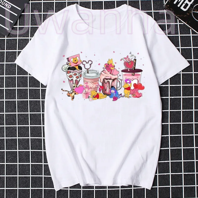 Coffee Latte T-shirt Cartoons Dumbo Women Tee Shirts Kawaii Valentine's Day Casual Clothes Unisex Harajuku Streetwear Top