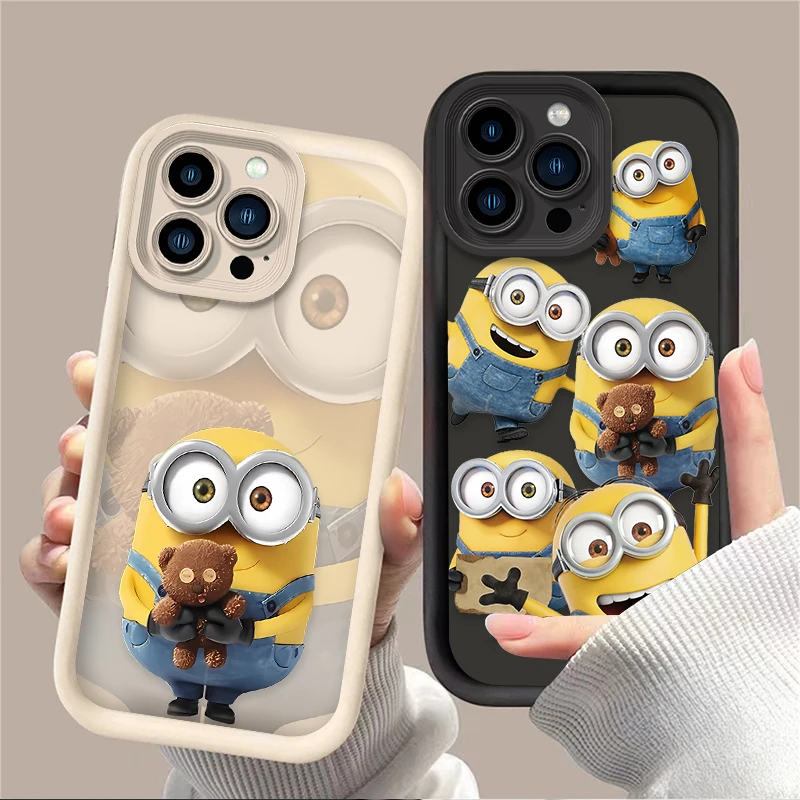 Cartoon M-Minions Doll Case For iPhone 16 16E 15 14 13 12 11 Pro Max X XS X S Max XR SE 2020 SE4 7 8 Shockproof Silicone Cover - náhled 3