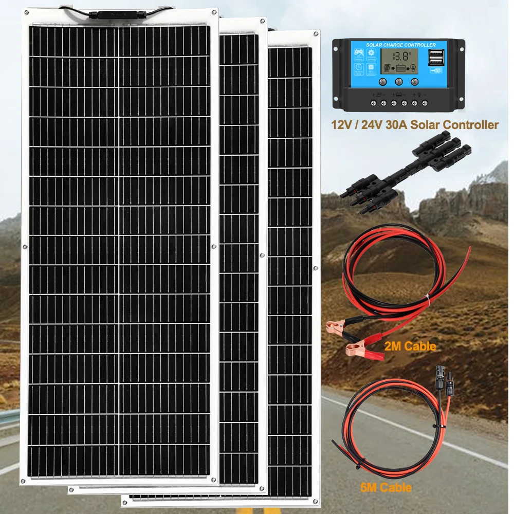 

300w 200w 100w high-power flexible solar panel 12V solar panel kit battery charging controller cable RV trailer cabin RV camper