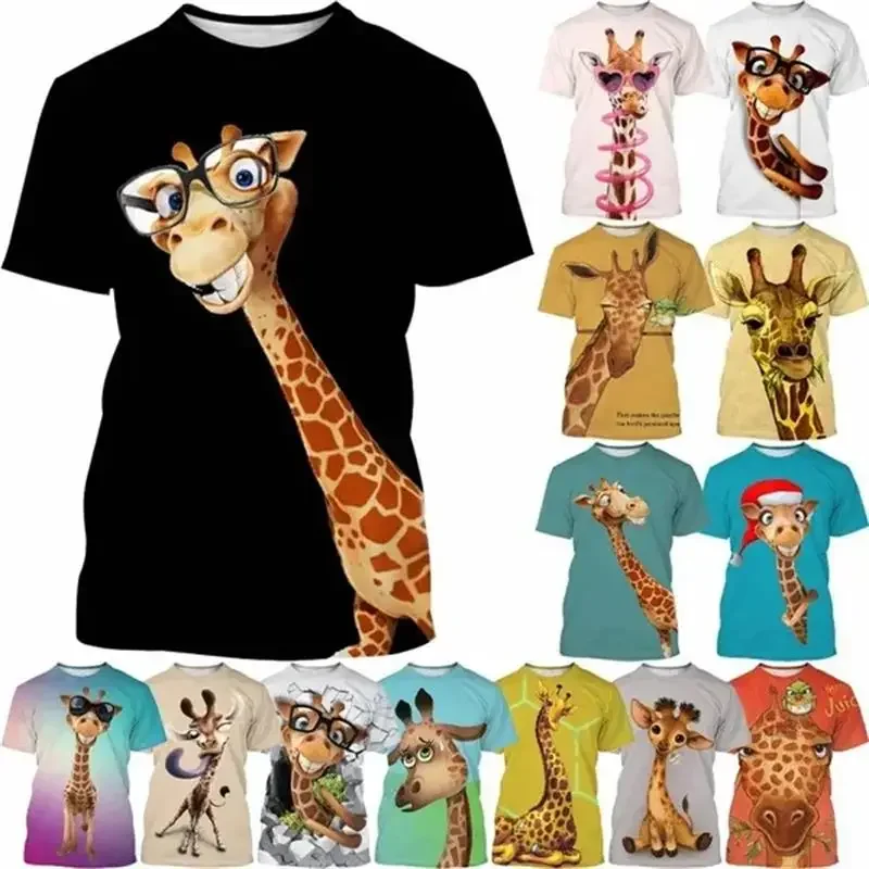 Funny Giraffe Printing Kids Tee Shirts Cute 3D Jirafa Graphic T Shit for Men Casual Animal Cartoon Tops Tee Cool Womens Clothing