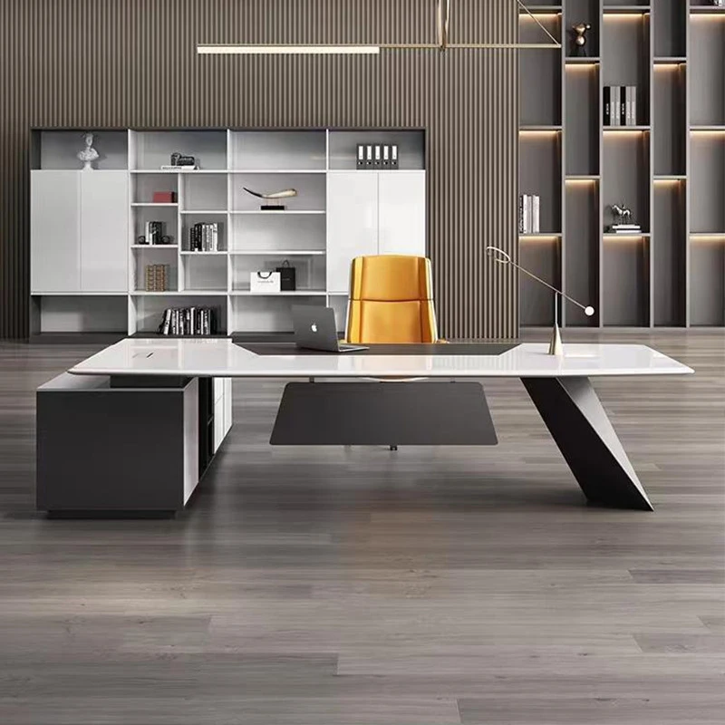 CEO desk,boss table,office Furniture,, , Simple Modern Light Luxury Lacquered Table And Chair Set, Office CEO Manager Executive 