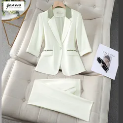 NAVIU Black Beige Patchwork Blaze Jacket And Suits Pants Spring Summer Office Lady Elegant 2 Piece Sets Women High End Outfits