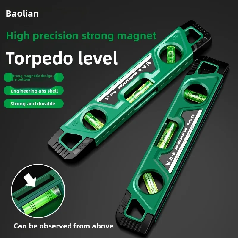 

High precision strong magnetic torpedo level 230mm ABS shell anti drop mini level micro measuring woodworking balance ruler