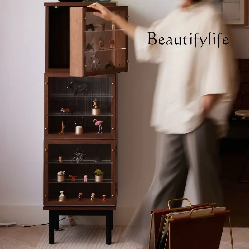 X Display Cabinet Walnut Solid Wood Layered Storage Glass Storage Display Cabinet Figure Wine Cabinet