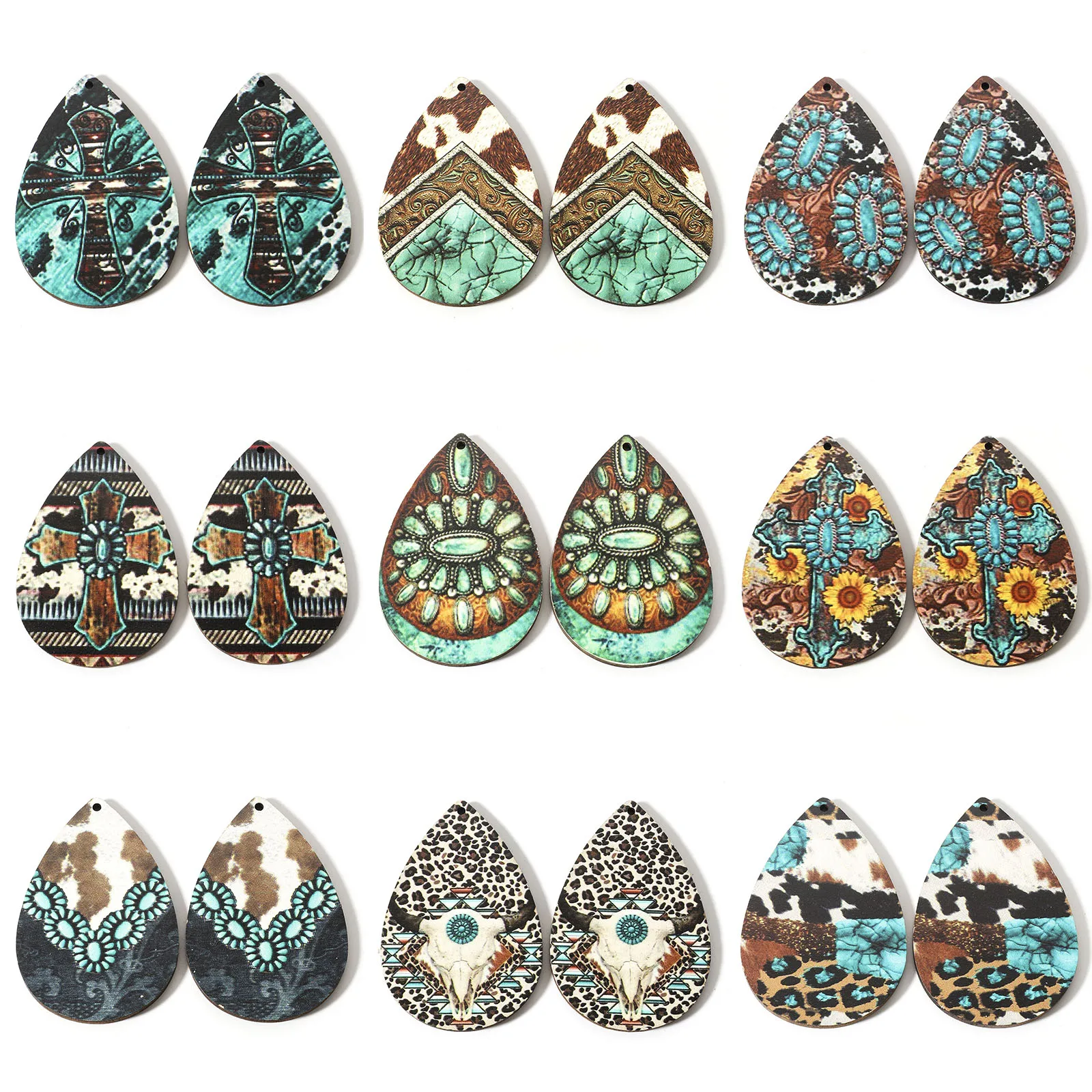 10pcs Bohemian Style Wood Pendants Multicolor Drop Cross Pattern Charms DIY Necklace Earrings Women Jewelry Findings 6cm x 4cm