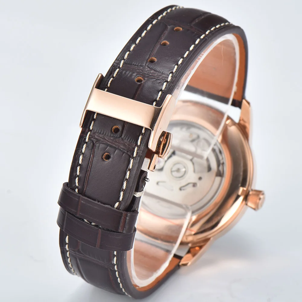 ค็อกเทลนาฬิกา 40.5 มม.นาฬิกาอัญมณี Series NH35 อัตโนมัตินาฬิกาผู้ชาย 10ATM Mineral Glass สายหนังกันน้ํา