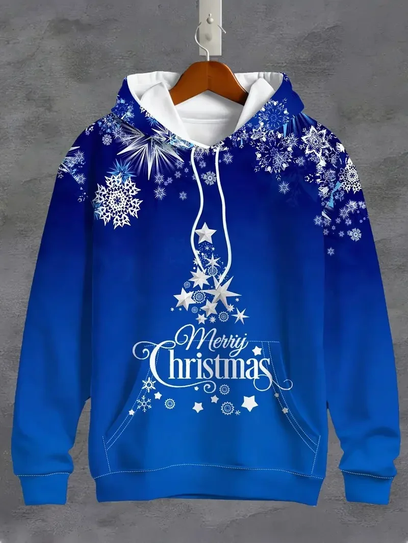 

Men's cartoon Santa Claus hooded sweatshirt, oversized autumn and winter long sleeved Christmas style sweatshirt