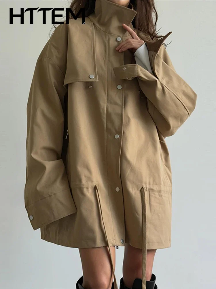 Women's Autumn Jacket Casual Lapel Pockets Belt Cinched Waist Zipper Full Sleeve Slim Female Coat 2026 Streetwear Office Commute