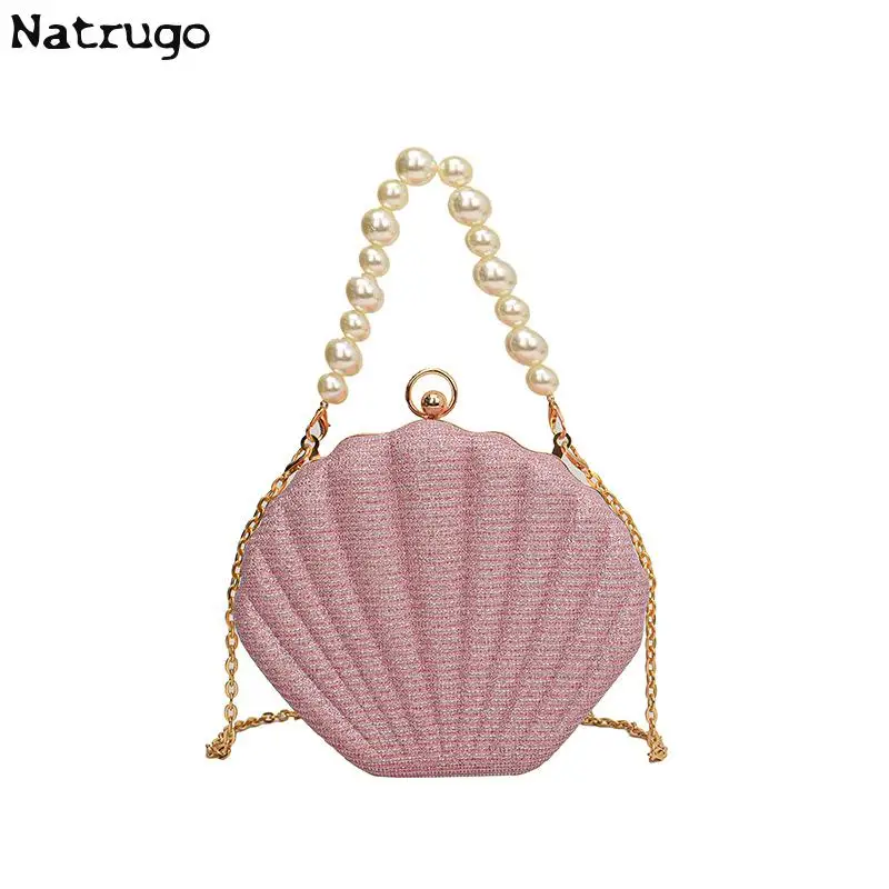 Brand Style Shoulder Bag Pearl Chain Shell Bag Women\'s Fashion Sequins Crossbody Bag Evening Bag