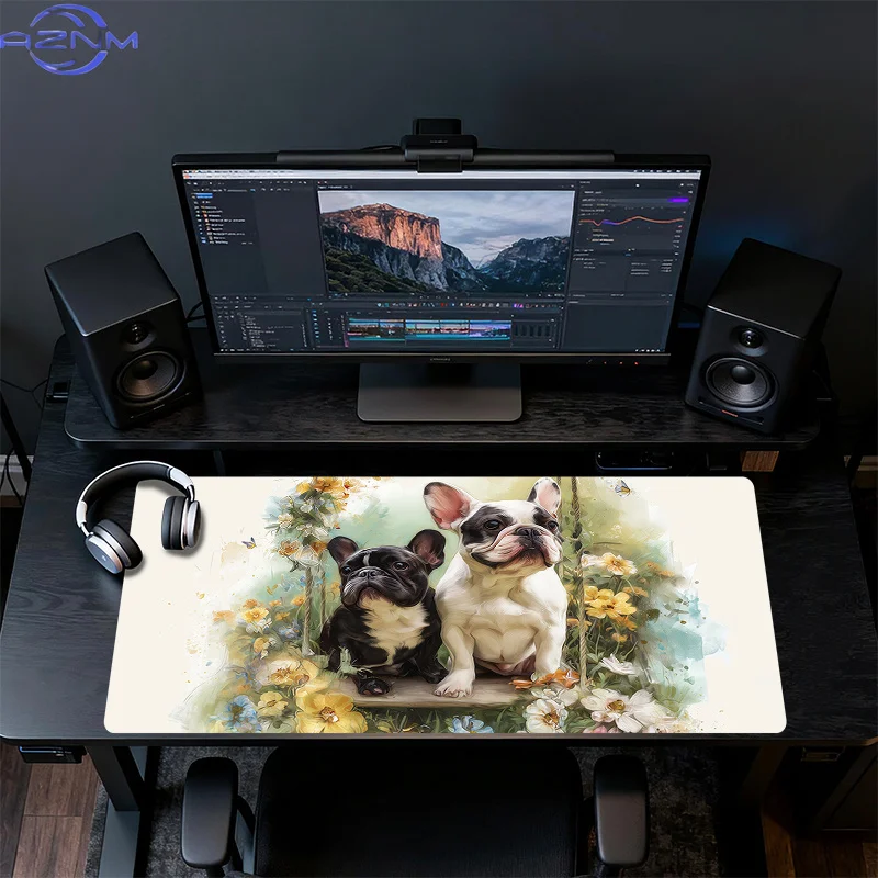 Two French  and Floral Swing Pattern, Office Laptop Mouse Pad, Large Gaming Mouse Pad, Birthday Gift and Christmas Gift