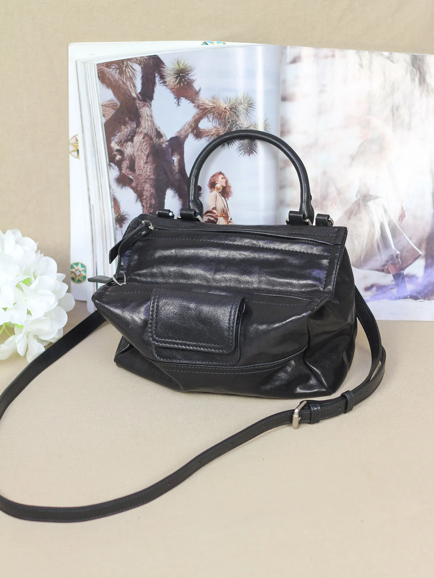 Elegant Tanned Calfskin Crossbody Bag Women's Genuine Leather Single Shoulder Bag Crystal Soft Light Luxury  Box Bag