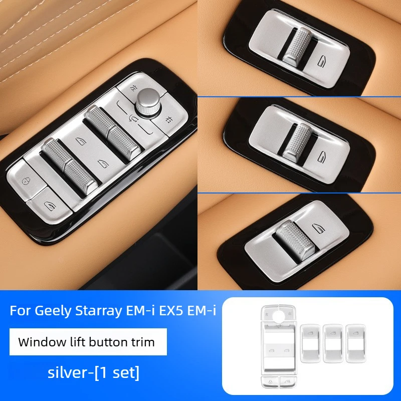 For Geely Starray EM-i EX5 EM-i 2024 2025 2026 Aluminum Alloy Window Lift Panel Button Cover Central Control Button Sticker