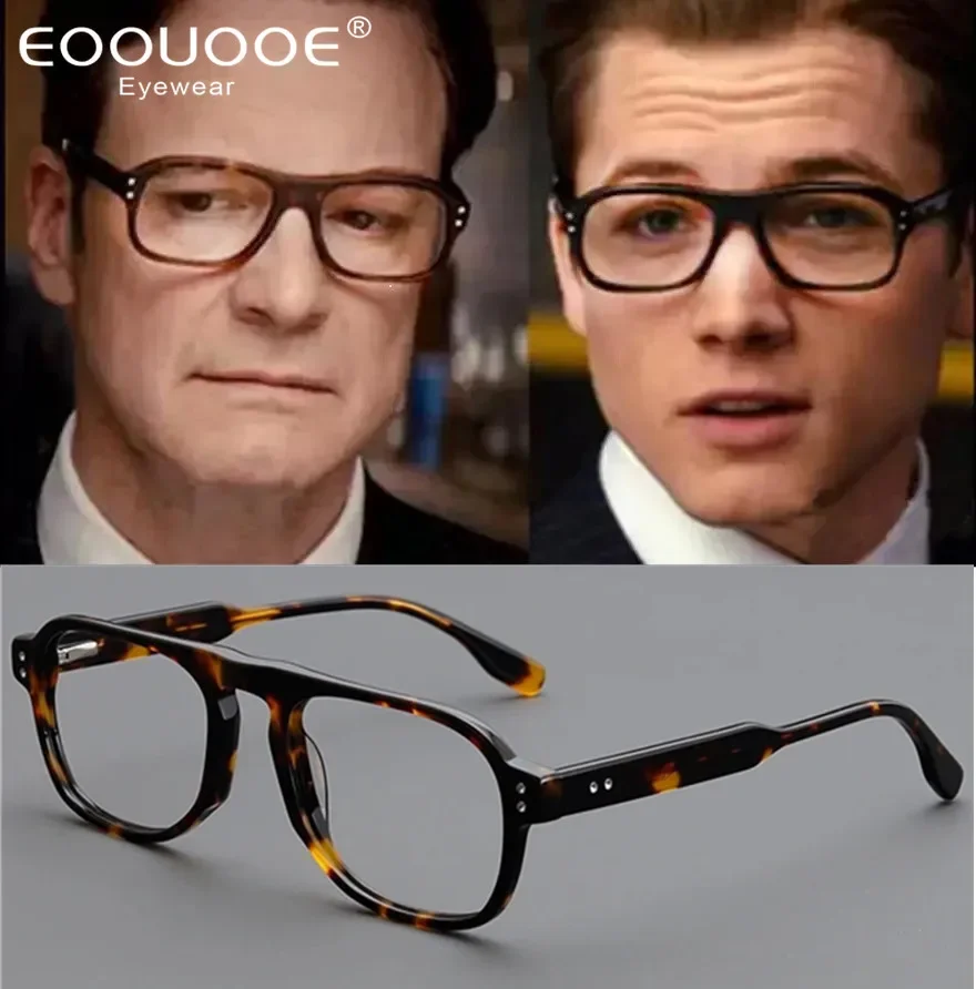 Kingsman Eyeglasses Frame with Case Retro Handmade Acetate Retangle Eyewear for Men Kingsman Agent Eggsy Glasses