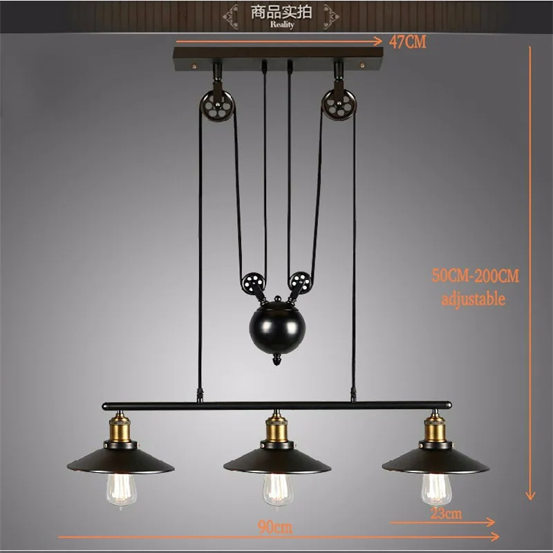 

Black Retro Iron Pulley Pendant Lights Industrial Pulley Rope Antique Lamp Industrial Iron pendant lamps Restaurant Bar lamp