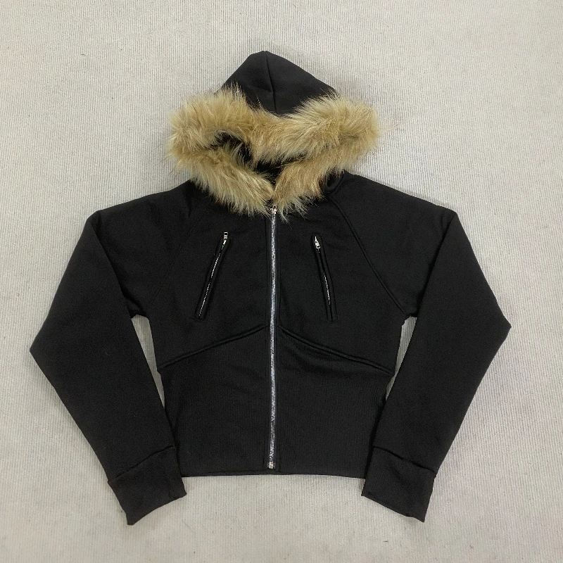 เสื้อฮู้ดสไตล์โกธิคสีพื้นเข้มแบบยุโรปอเมริกัน แขนยาว ซิปหน้า ทรงสลิม สไตล์ยุค 2000 โชว์เอว เซ็กซี่  สำหรับสาวมั่น