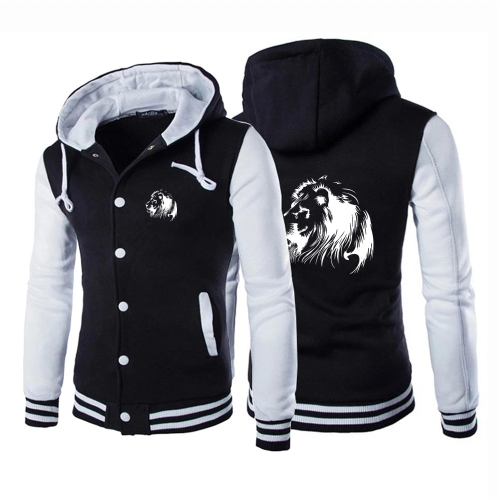 

Meditation Lion Printing Jackets Hoodies Men Casual Loose Hooded Long Sleeve Padded Sweatshirt Big Pockets Blouse Tracksuits