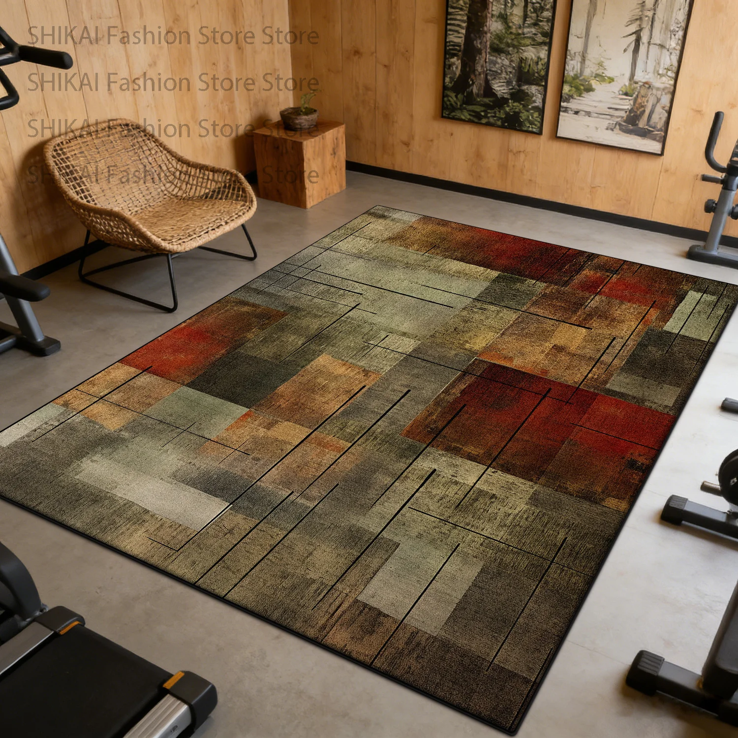 Retro Geometric Style Basement Washable Carpet Decoration Living Room Non-slip Fluffy Rug Large Area Short Velvet Soft Floor Mat