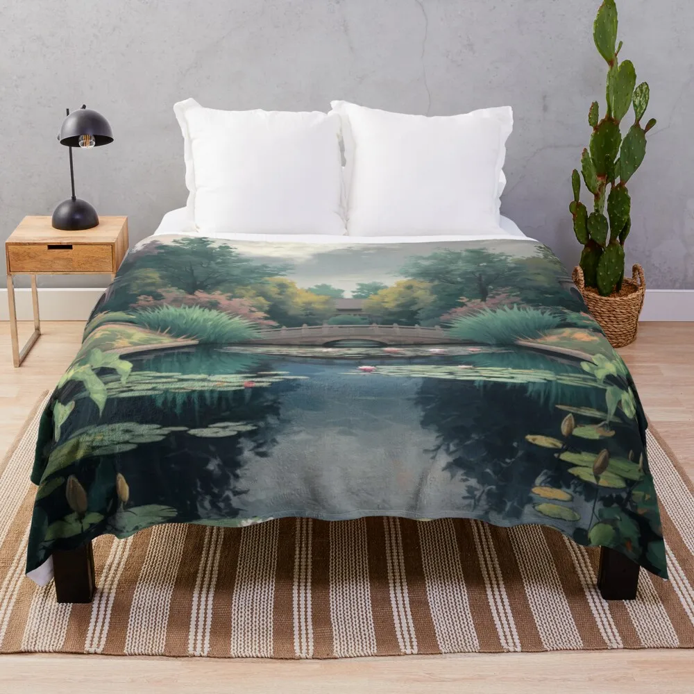 Immerse in the Tranquility of Monet’s Water Lilies: A Study in Peaceful Reflections Throw Blanket Luxury Designer Bed Blankets