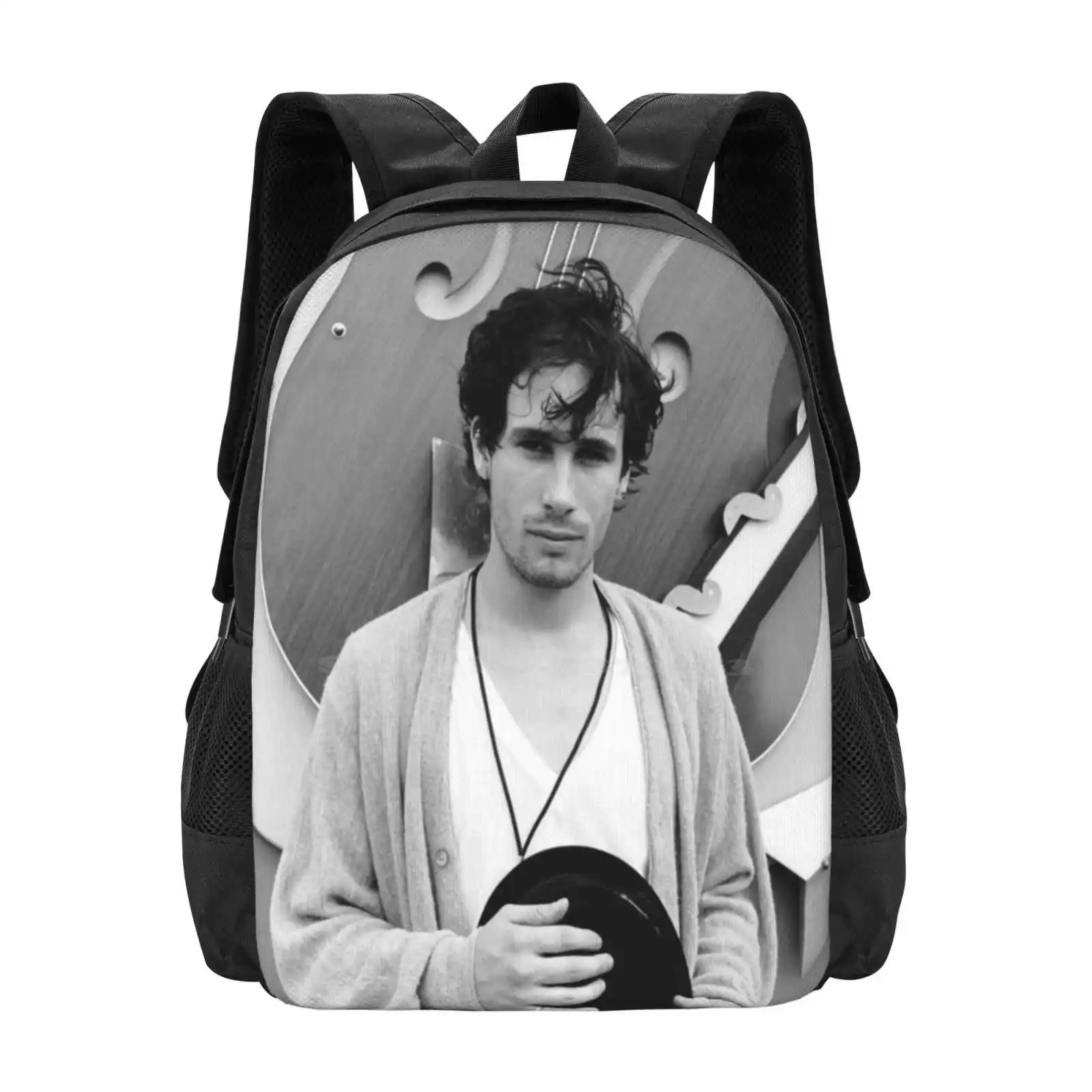 Tribute To Jeff póster mochila escolar de gran capacidad, Laptop Hat Rip Buckley, aleluya blanco y negro