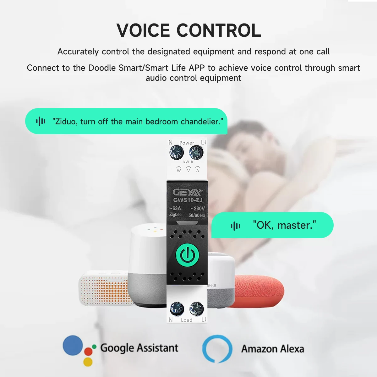 GEYA Wifi Mertering Smart Switch 1P + N 1-63A Control de aplicación con protección contra sobrecorriente y disyuntor de protección de voltaje MCB