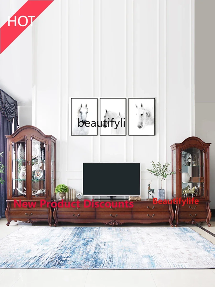 

A9344 Декоративная витрина из массива дерева и стекла, однодверный винный шкаф для гостиной, классический современный ретро