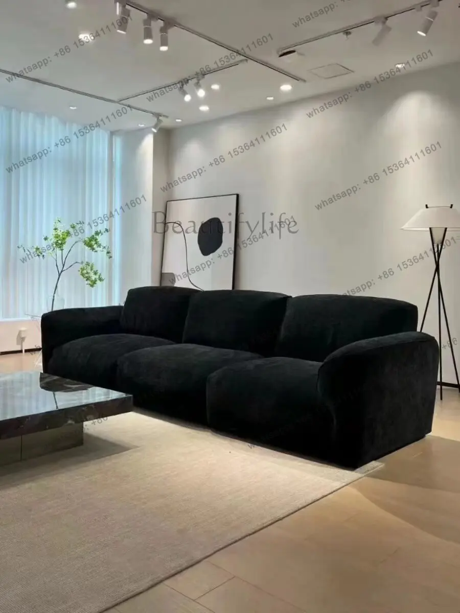 Italian minimalist retro grand sofa fabric straight petal black sofa