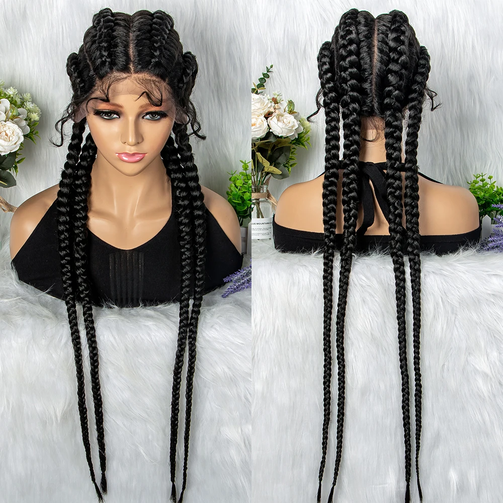 KIMA wig kepang Cornrow depan renda sintetis 4 kepang Belanda berwarna untuk WANITA HITAM