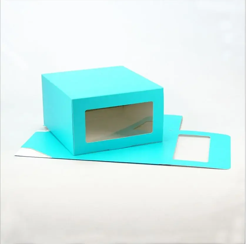 

10pcs Blue Cardboard Box With Window Gift Paper Packaging Box High Quality