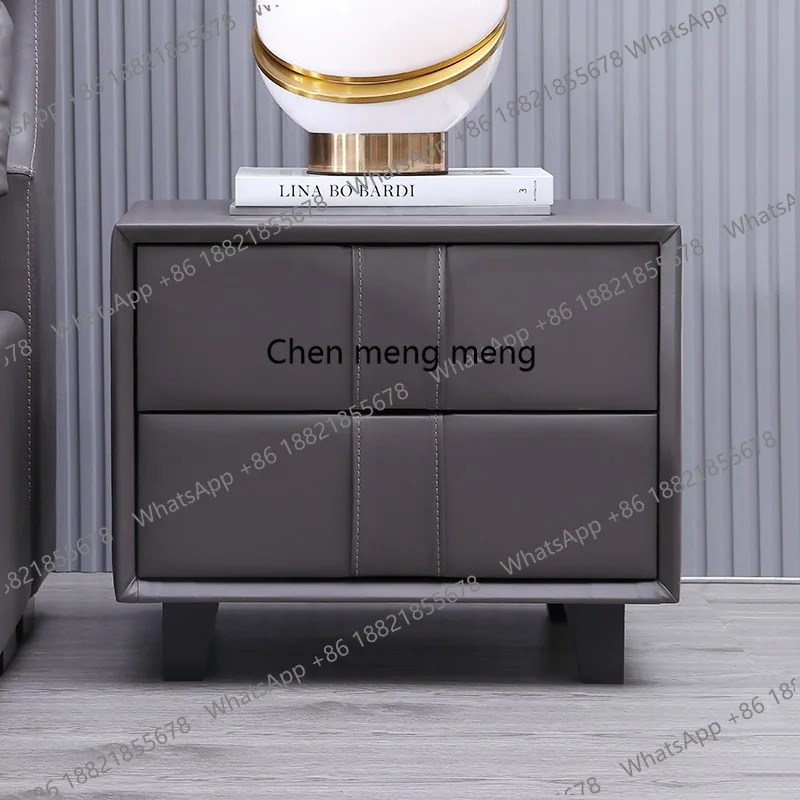 

Simple bedroom solid wood bedside table Italian solid wood drawer bedside cabinet leather modern locker