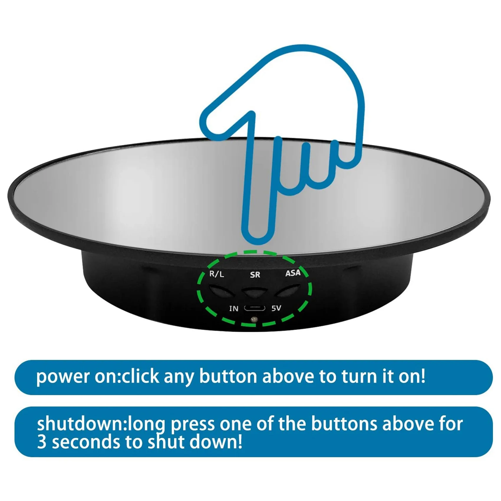 Motorized Rotating Display Stand, 7.87Inch,Mirror Covered 360 Degree Turntable Display Stand for Photography (Black)