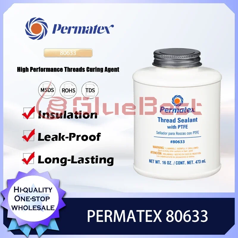 Permatex 80633 Thread Curing Agent with PTFE for Air Oil Diesel and Hydraulic Systems Leak Vibration Resistance Original Product