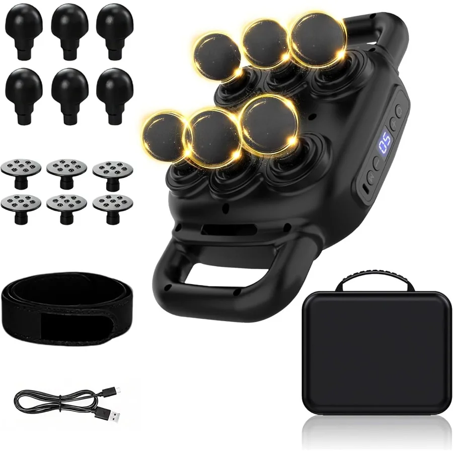 

Массажный пистолет с шестью головками, 50, уровни интенсивности и 9 режимов массажа, оснащенный 3 различными массажными головками, массажным пистолетом с регулировкой