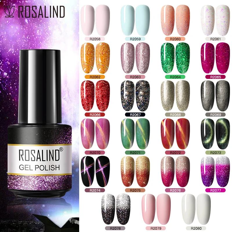 ROSALIND Mini Bottle Nail Gel Polish Hybrid Varnish Semi Permanent Soak Off Top Base Coat UV Gel Nail Polish Nail Art DIY