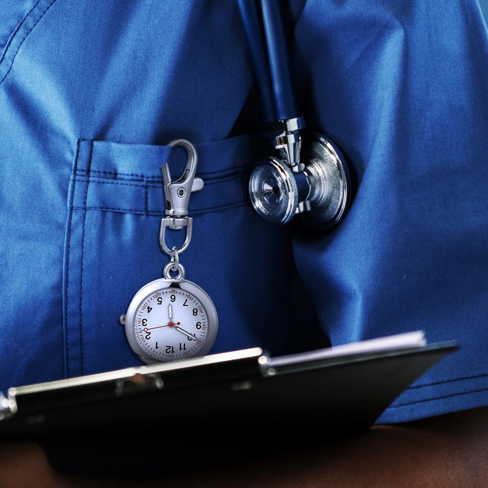 

2 Pcs Nurse Watch Clip-on Stainless Steel Glass Dark Keychain Portable Pocket Watches for Medical Staff